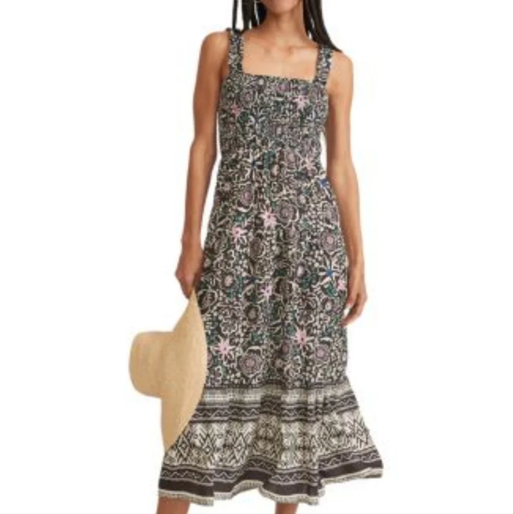 Marine Layer Small Long Dress Black and Pink Maxi Dress Floral Boho Chic - Picture 2 of 16